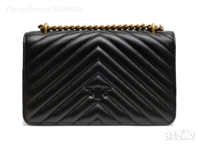 PINKO Черна Кожена Чанта За През Рамо Love One, снимка 2 - Чанти - 52957422