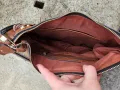Кожена Чанта с ресни кафява голяма с цип и малък заден джоб бохо стил, снимка 3
