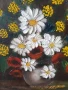 70х60см/голяма стара картина масло върху платно/натюрморт ваза с цветя/маргаритки/дървена рамка, снимка 3