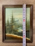 Винтидж пейзаж с водопад и планинска къща, маслена живопис върху панел, с рамка, снимка 2