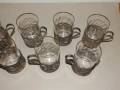Руски посребрени подстакани филигран с оригинални чаши, снимка 4