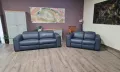 Сив кожен комплект дивани тройка и двойка с ел. релакс механизъм Mason, снимка 1