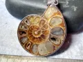 НАТУРАЛЕН ОПАЛИЗИРАН АМОНИТ в ПОСРЕБРЕН ОБКОВ Стар МЕДАЛЬОН РЪЧНА ЮВЕЛИРНА АРТ РАБОТА ПОЛИРАН 48807, снимка 9