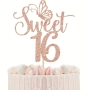  Sweet 16 години пеперуда розов злато брокатен картонен топер украса декор за торта рожден ден парти, снимка 1