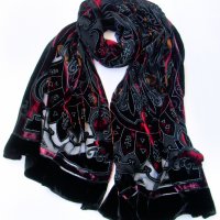 Луксозен дамски шал коприна кадифе 180 х 50см, снимка 1 - Шалове - 39586248