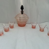 Ретро стъклен сервиз цветно стъкло , снимка 1 - Антикварни и старинни предмети - 33551416