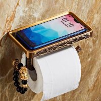  Държач за тоалетна хартия с рафт за телефон и кука, черен, снимка 6 - Други - 43183909