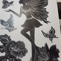 Момиче фея пеперуда в черно с камъчета стикер лепенка за стена мебел детска стая декор самозалепващ, снимка 1 - Други - 37054366