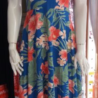 Асиметрична синя рокля в тропически принт розови цветя, снимка 1 - Рокли - 40454049
