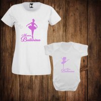 Дамска тениска + бебешко боди - семейни тениски с щампа балерина , снимка 1 - Тениски - 26534323