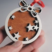 Двуслойна дървена украса за елха (различни модели), снимка 3 - Коледни подаръци - 38959136
