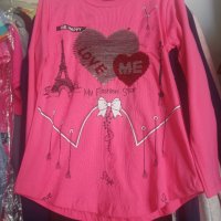 Туника блуза с дълъг ръкав има сърца и айфелова кула, снимка 1 - Детски комплекти - 33574388