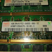 Продавам рам памет за лаптоп, Hynix 2Rx16PC2-6400S 1GB Memory HYMP112S64CP6-S6-AB-C , снимка 2 - RAM памет - 27310210