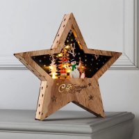LED Светеща Коледна звезда, Дървена, 22см, снимка 2 - Декорация за дома - 43072400