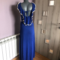 Изчистена дълга рокля в цвят турско синьо в перфектно състояние с ефектен гръб размер S Цена 30лв, снимка 2 - Рокли - 40358188