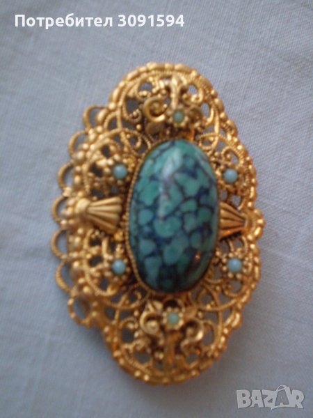 Винтидж  брошка филигран жълт метал, снимка 1
