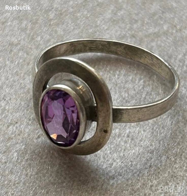 Съветски сребърен пръстен с Аметист , снимка 1