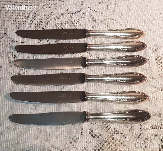 Старинен комплект от 6 ножа за хранене , снимка 1