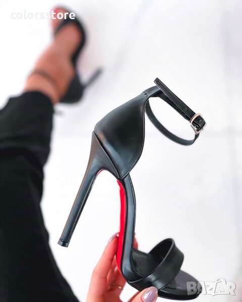 Сандали на ток - черна кожа с черен ток - LT601, снимка 1