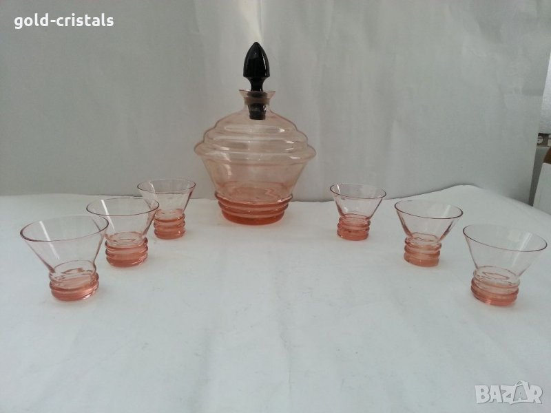 Ретро стъклен сервиз цветно стъкло , снимка 1