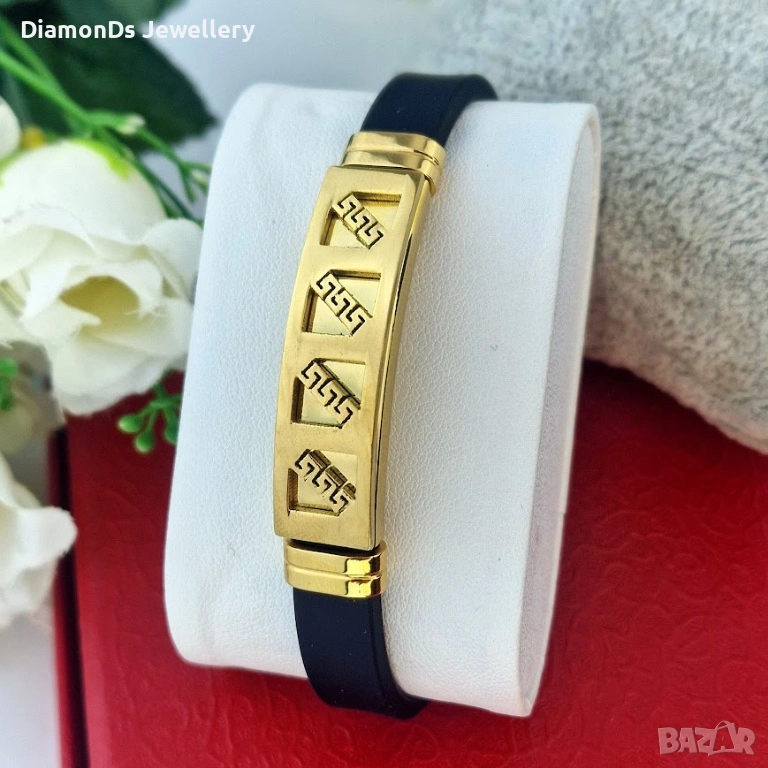 Greek Pattern Bracelet 🏛️ | мъжка гривна с позлата, снимка 1