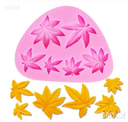 6 листа Клен есенни силиконов молд форма фондан украса декор торта шоколад, снимка 1