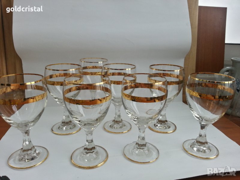Ретро стъклени кристални чаши с златен кант , снимка 1