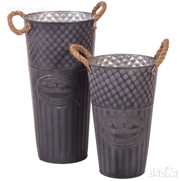 Метална кашпа с конопени дръжки, 2 размера, снимка 1