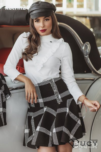  черно бяла пола с висока талия lucy  , снимка 1