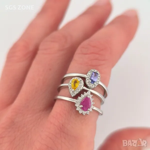 Класически Сребърни Пръстени с Естествени Камъни, снимка 1