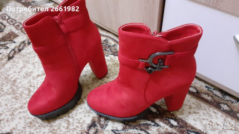Нови червени велурени боти на висок ток, снимка 1