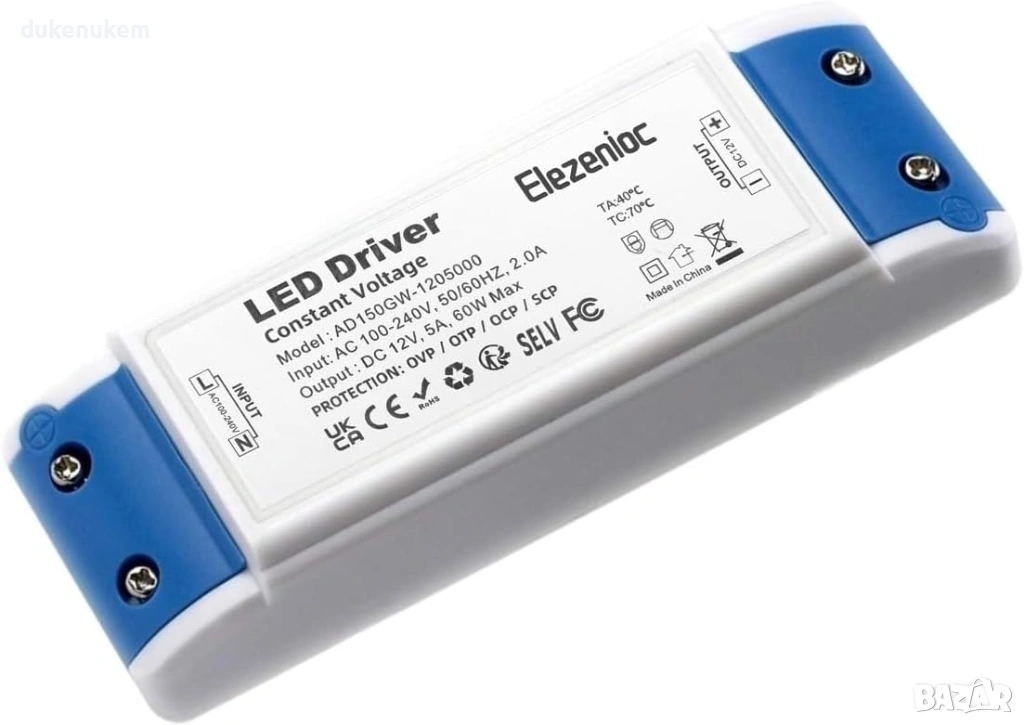 12V LED драйвер/трансформатор 60W 5A – стабилизирано захранване, снимка 1