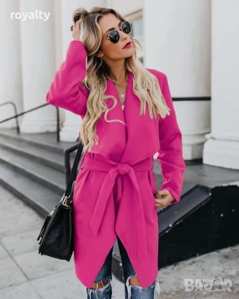 Дамско цикламово палто с колан, снимка 1