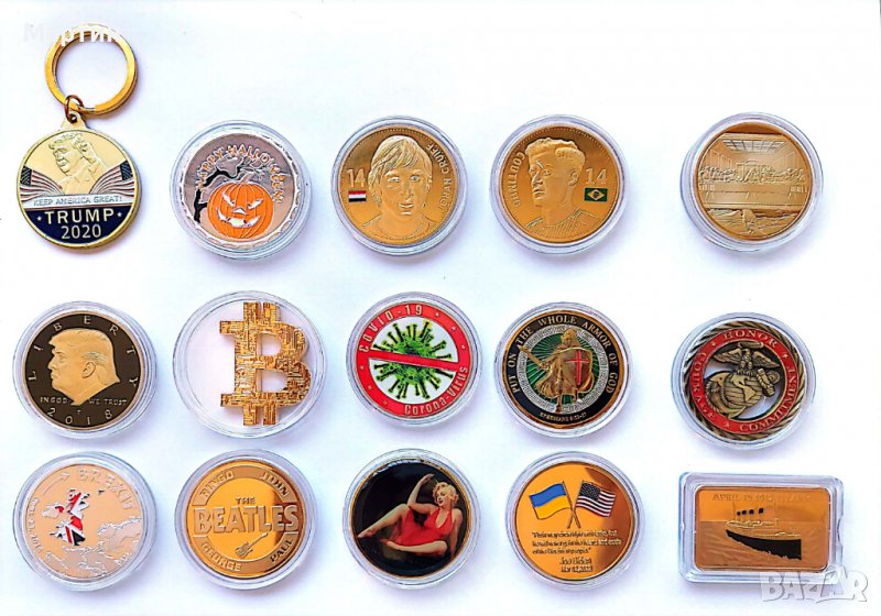 Сувенирни монети Биткоин Тръмп Хелоуин Кройф Бийтълс Титаник, снимка 1