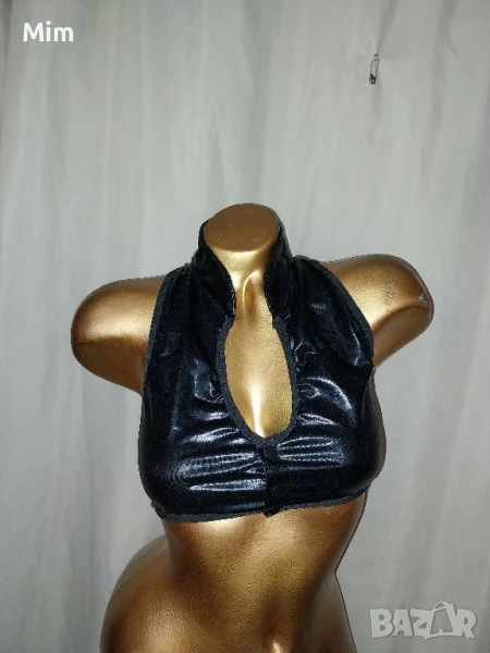 S/M Черно бюстие от еластична еко кожа , снимка 1