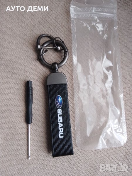 Карбон кожа ключодържател с емблема и надпис Субару Subaru кола автомобил джип , снимка 1