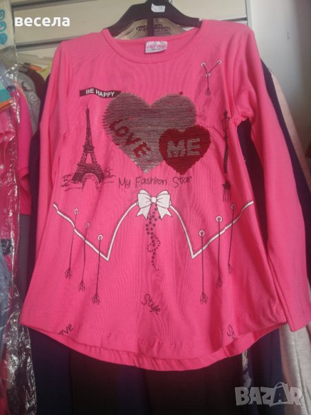 Туника блуза с дълъг ръкав има сърца и айфелова кула, снимка 1
