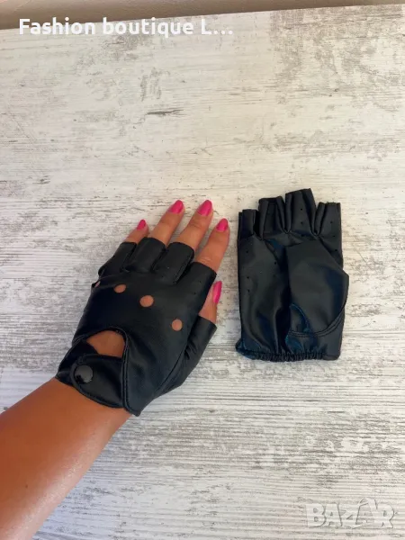 Черни дамски кожени ръкавици с изрязани пръсти 🖤, снимка 1