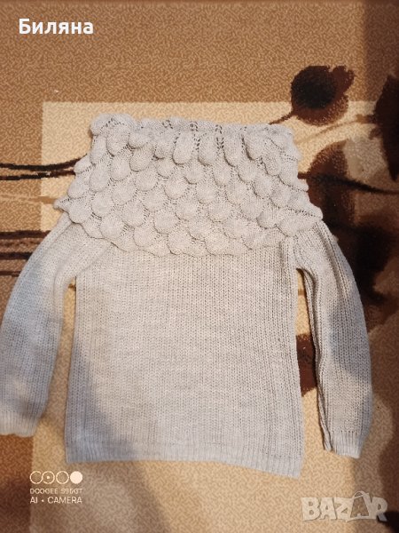 Ефектна изключително мека плетена дамска блуза с падаща по раменете шал яка, снимка 1