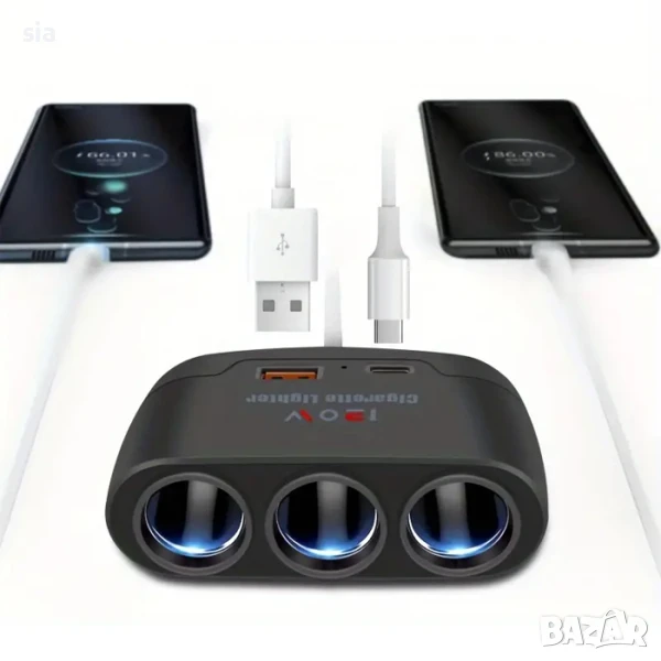 Разклонител за Запалка ,3 гнезда, 12V-24V, 120W, снимка 1