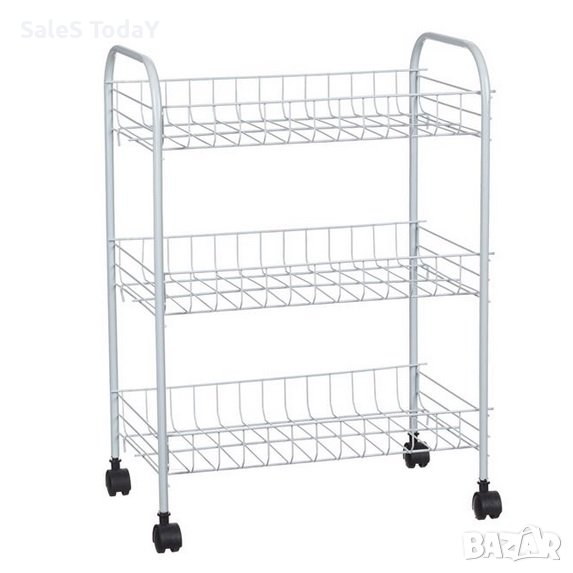 Количка за храна на три нива и колелца, метална, снимка 1