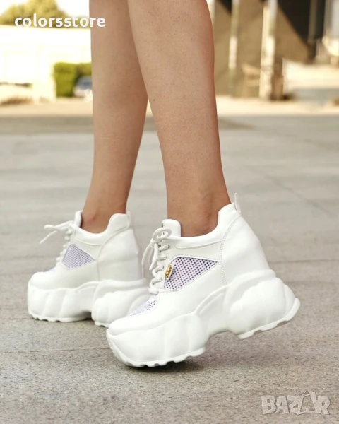 Кецове на платформа - бяла кожа и мрежа - PA700 , снимка 1