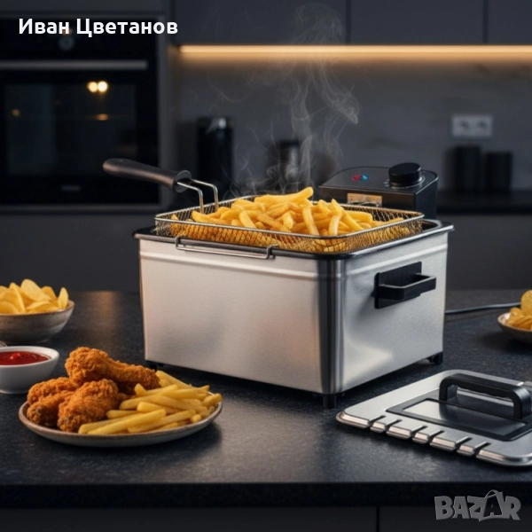 Фритюрник Cheffinger CF-EDP5.0 – 5L, 2000W, неръждаема стомана, 3 кошници, регулируема температура, снимка 1