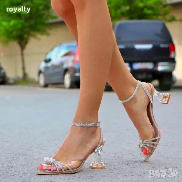 Сандали на ток - прозрачен силикон със сребрист акцент, снимка 1