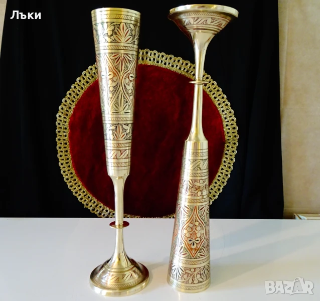 Бронзов бокал,чаша за вино 30 см.,350 мл.,клетъчен емайл. , снимка 1