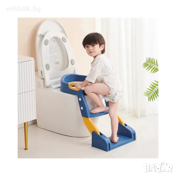 2в1 Гърне със седалка за тоалетна чиния с противохлъзгащи се регулируеми крачета и стълбичка, снимка 1