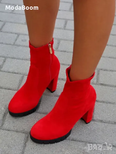 Боти на ток - Велур, снимка 1
