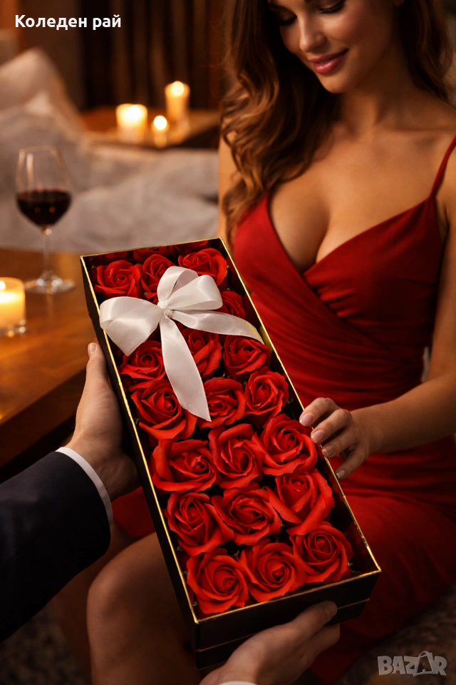 Луксозна подаръчна кутия с 21 сапунени рози, снимка 1