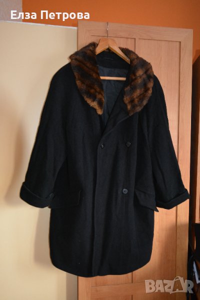 Черно палто с яка от изкуствен косъм, снимка 1