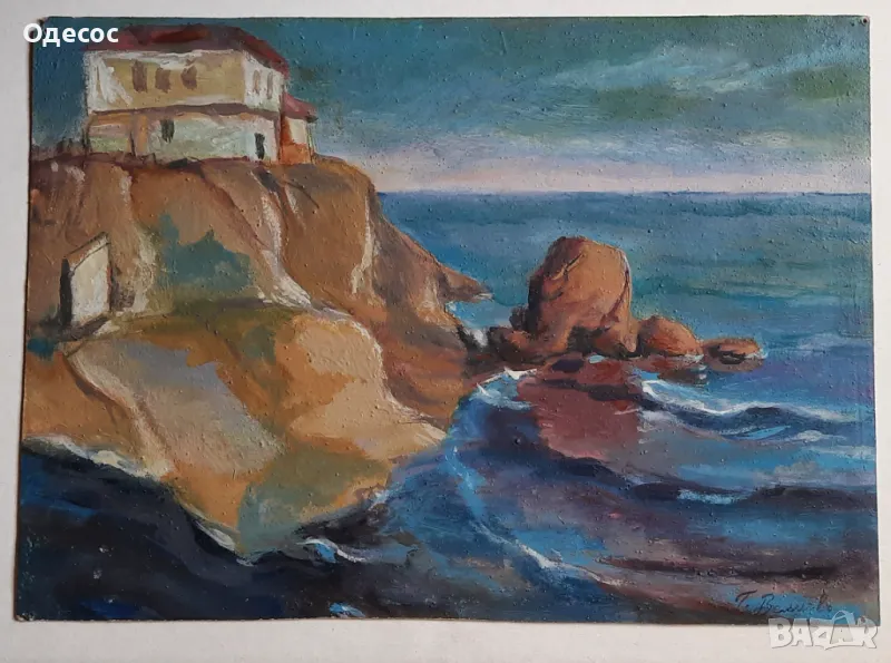 Георги Велчев,Стара маслена картина,Созопол 1936г, снимка 1